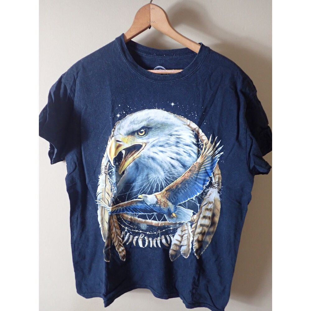 DOM American Bald Eagle Graphic T-Shirt Black Medium Dreamcatcher Mystic Medium